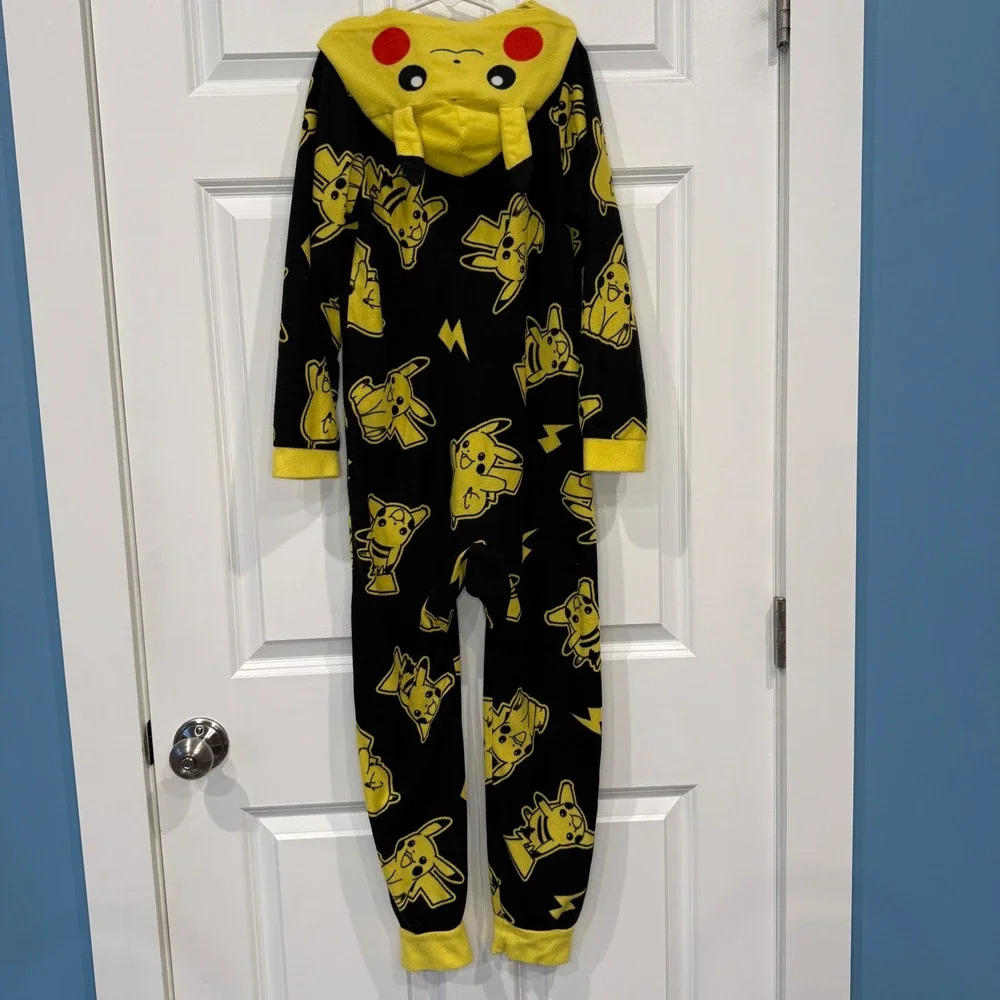 Pokemon Pikachu Kids Fleece Hooded One Piece‎ Pajama Union Suit Size M 8/10